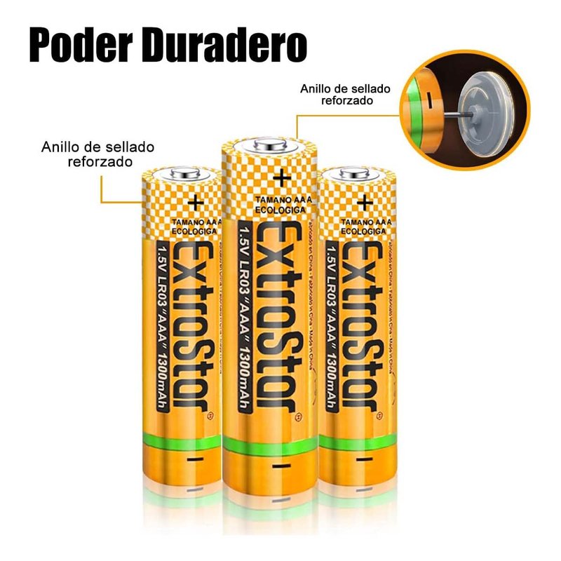 Pila Batteria LR03 AAA Mini Stilo 1,5V 1300mAh MN2400 Alcalina Extrastar Confezione da 12 Pezzi