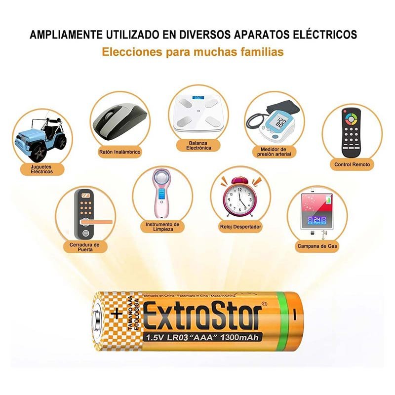 Pila Batteria LR03 AAA Mini Stilo 1,5V 1300mAh MN2400 Alcalina Extrastar Confezione da 8 Pezzi