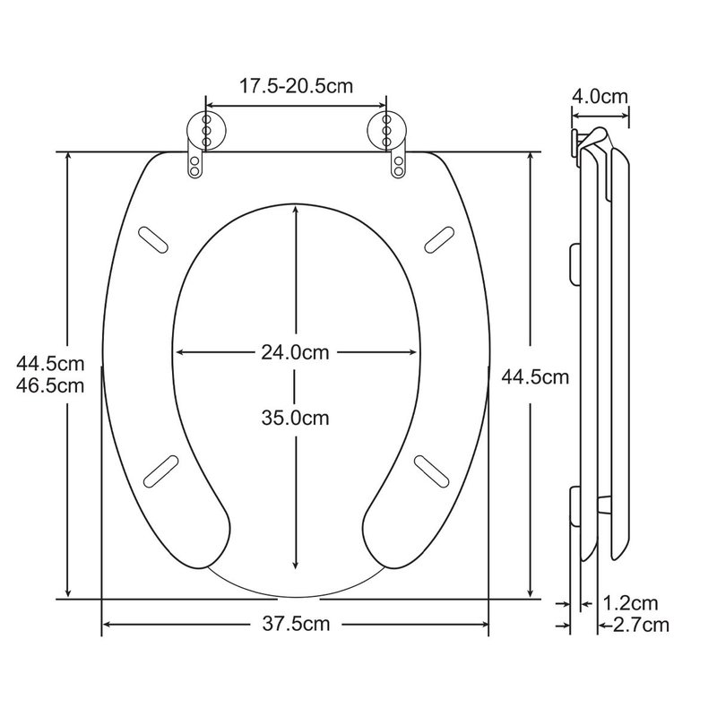 Sedile WC Copriwater Universale In Legno Per Disabile Forma O 19'' 445X375mm Distanza Fori 175-205mm