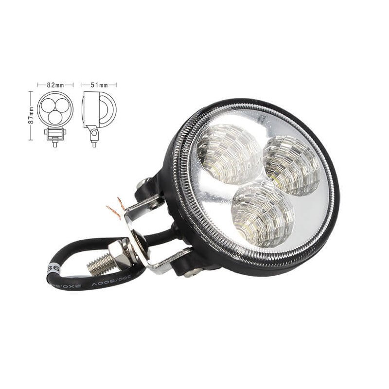 Fanale Rotondo Luci Diurne A Led Work Light Faro Da Lavoro 12V 24V 9W (3X3W) IP67 Bianco