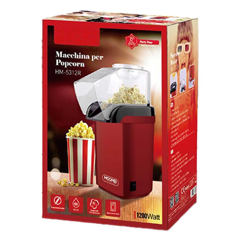 Macchina per Popcorn ad Aria Calda 1200W Preparazione Veloce Max 3 minuti Senza Olio e Grassi Facile da Pulire SKU 5312R