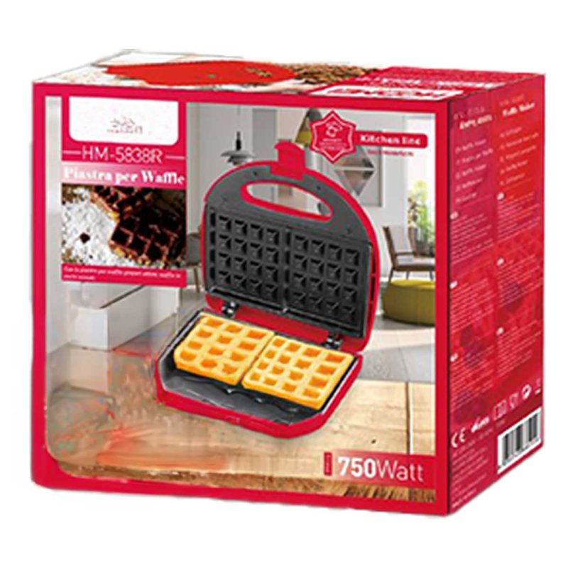 Piastra per Waffle Panini 750W Machina Elettrico Waffle a 2 Posti con Rivestimento Antiaderente Piastra Misura 22.6x12.6cm Rosso