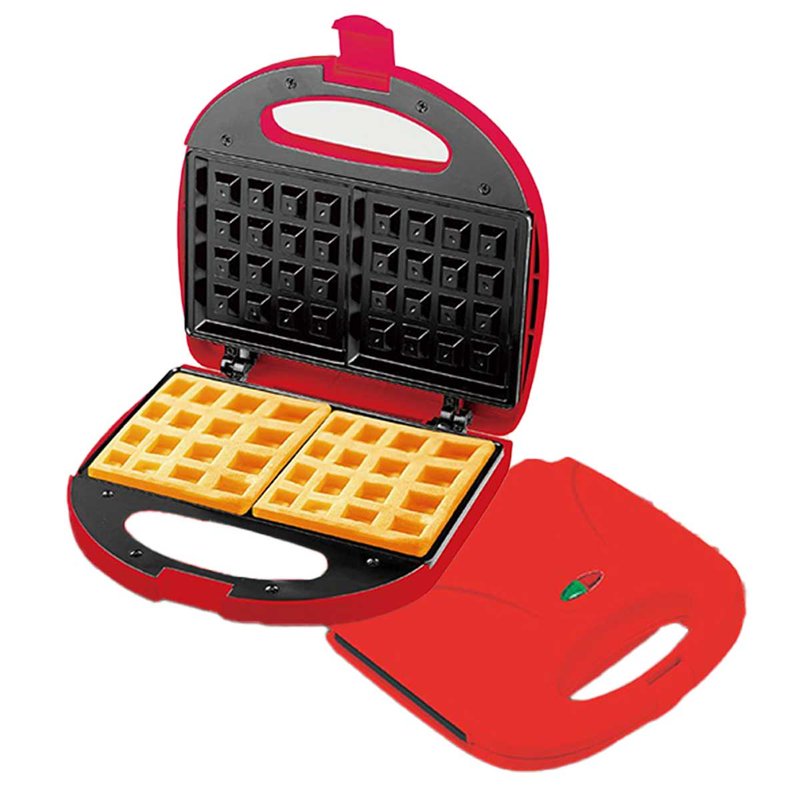 Piastra per Waffle Panini 750W Machina Elettrico Waffle a 2 Posti con Rivestimento Antiaderente Piastra Misura 22.6x12.6cm Rosso