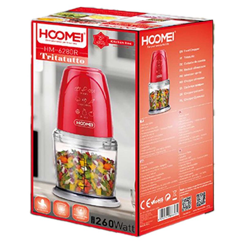 Tritatutto da Cucina Elettrico con Modalita Rapido 260W con Lama in Acciaio Inox Vassoio Capicita Max 500mL Rosso