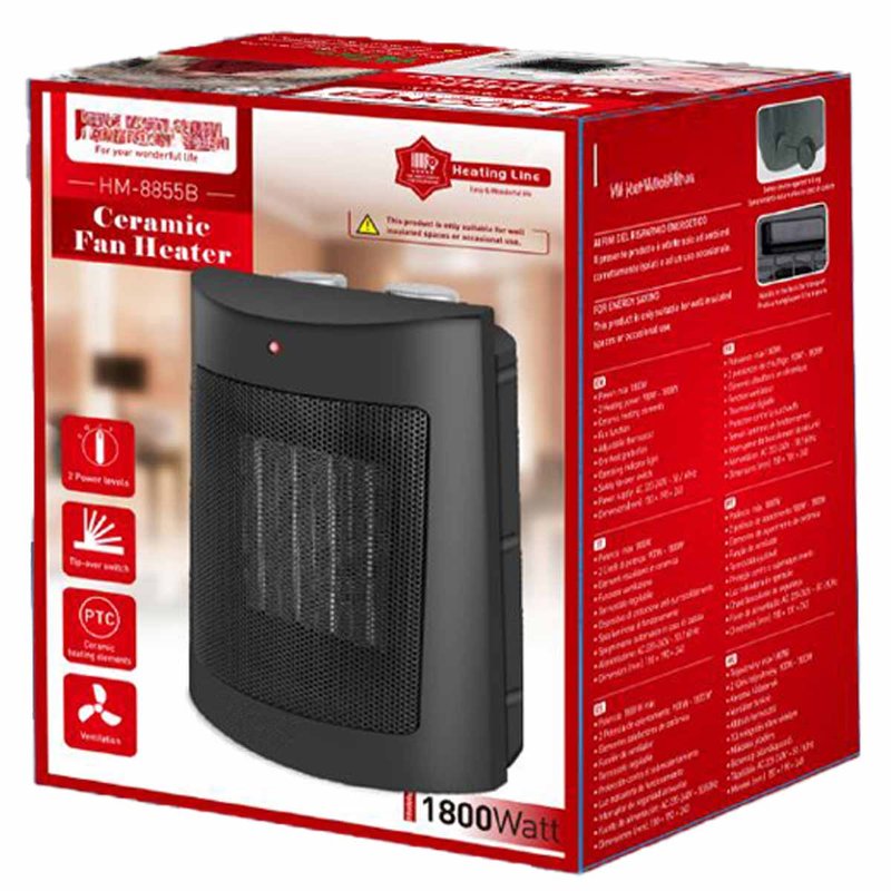 Termoventilatore in Ceramica con Potenza Regolabile 900W 1800W con Autoprotezione Surriscaldamento Rettangolare Nero