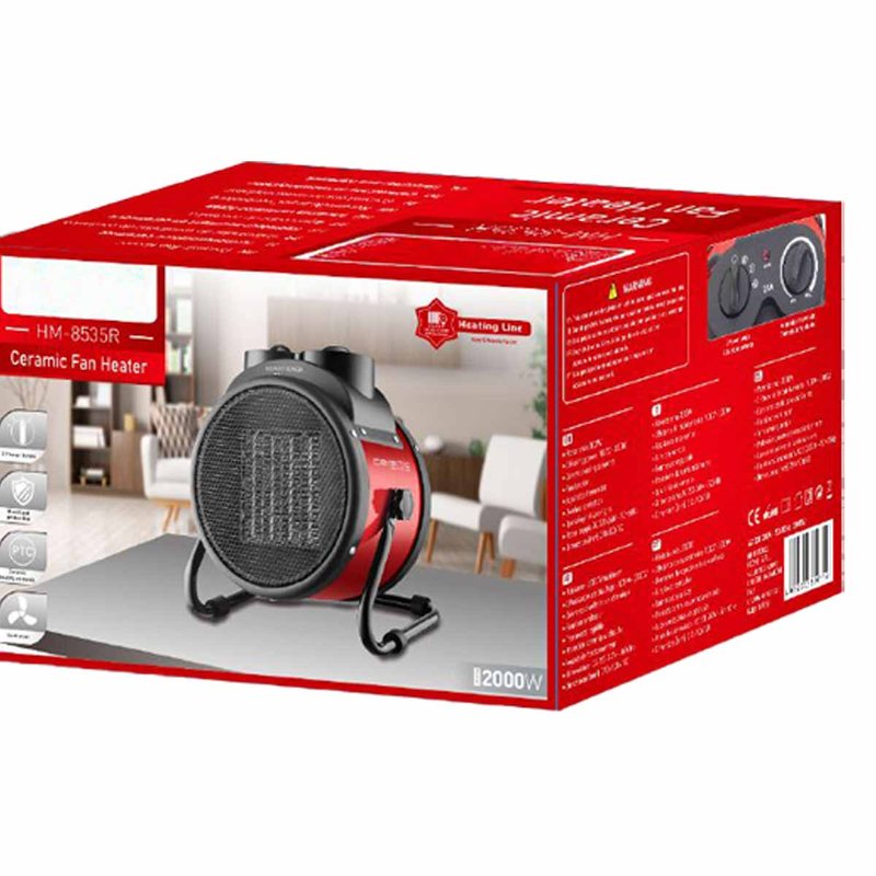 Mini Termoventilatore in Ceramica Potenza Regolabile 1000W 2000W con Livelli Regolabile con Autoprotezione Surriscaldamento Rosso