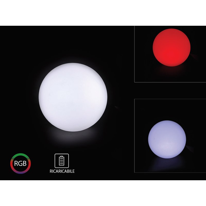 Sfera Palla Luminosa Grande Ball Light Con Lampada Luce Led RGBW Ricaricabile Telecomando Incluso IP54 40X40X39cm SKU-40201