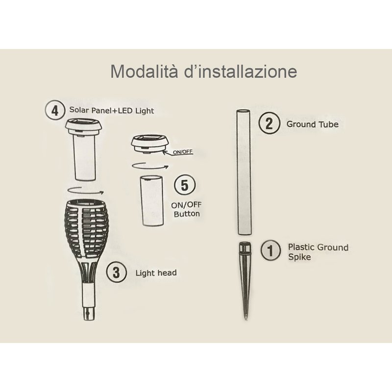 Kit 4 Lampade Solare a Led 1W 2200K Forma di Torcia Effetto Fiamma IP44 Per Giardino SKU-8689