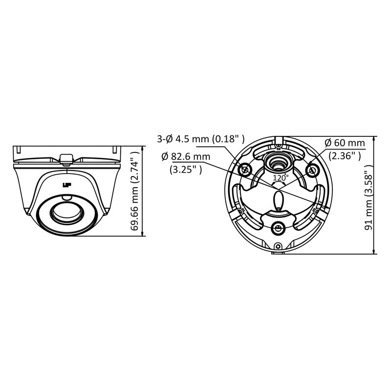 Telecamera Analogica Turret Dome 720P 1MP Ottica Fissa 2.8mm IP66 OSD EXIR Smart IR TVI AHD CVI CVBS Carcassa Metallo HiWatch HWT-T110-M