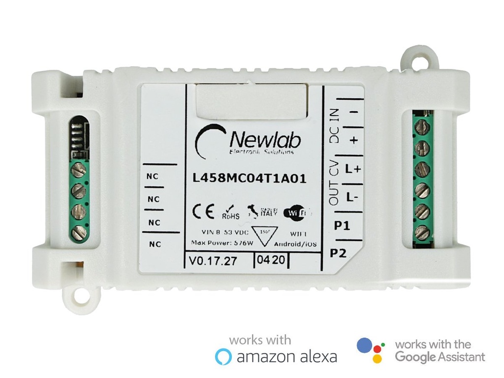 Newlab Led Dimmer PWM In Tensione Pulsante N.O. WiFi 12A 12V 24V 48V Compatibile Alexa Google Home