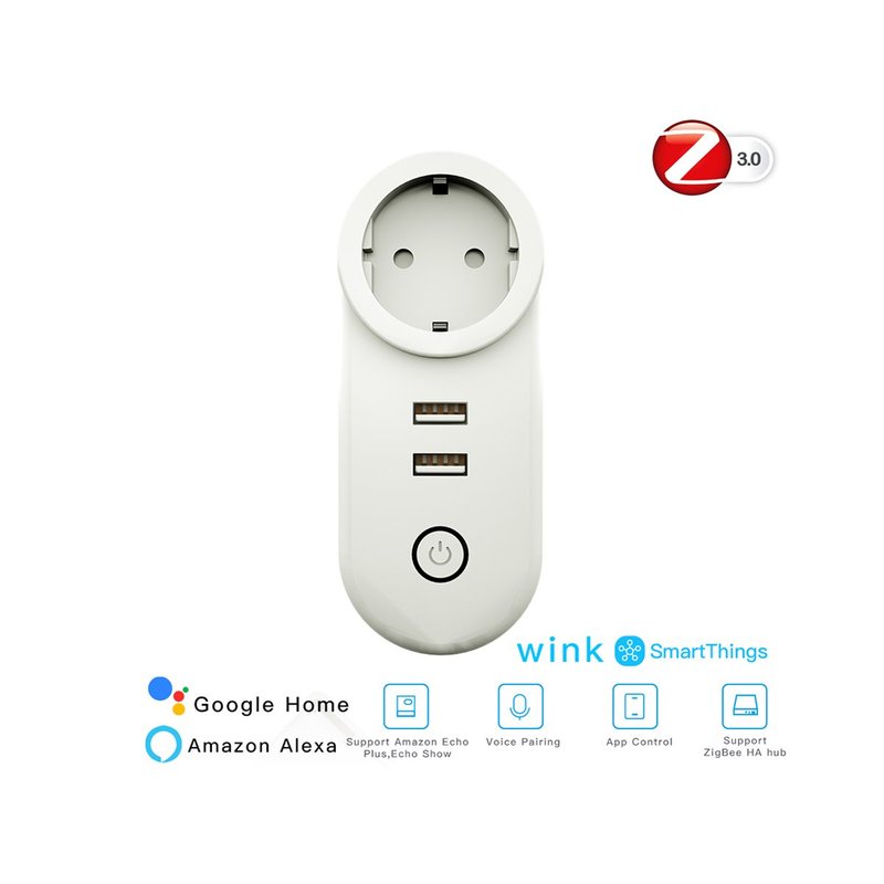 ZigBee 3.0 Smart Socket Presa Schuko ZigBee Con 2 Porte USB 16A 220V Compatibile Con Alexa Google Philips Hue Samsung Smartthings