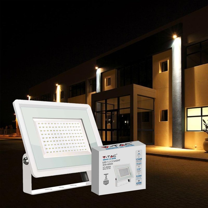 Faro Led Flood Light 200W 17600lm IP65 Slim 400x333x33mm Carcassa Bianca Luce 6400K SKU-6736