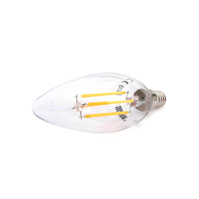 Lampada Filo Led a Filamento E14 C37 4W=40W 360 Gradi Bianco Caldo 2700K Candela A Goccia Oliva SKU-4301