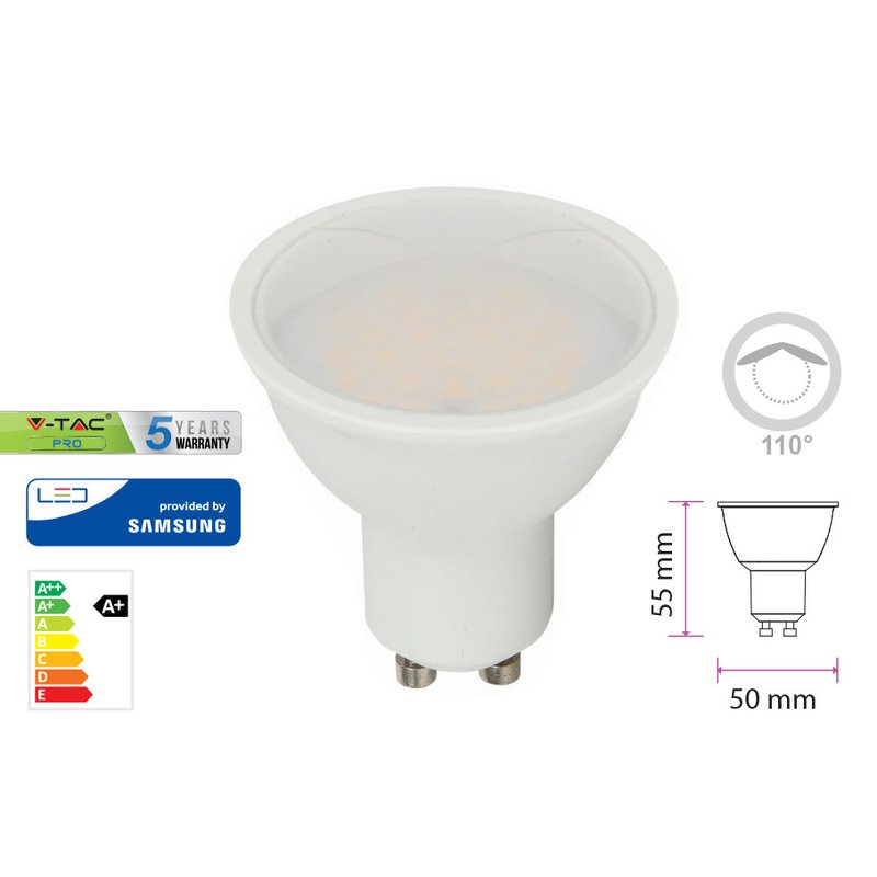 Lampada Led GU10 5W 220V 110 Gradi Bianco Neutro 4000K Diffusore Opale Chip Smd Samsung Garanzia 5 Anni SKU-21202