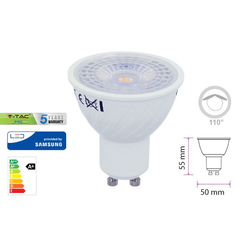 Lampada Led GU10 6,5W=60W 220V 110 Gradi Bianco Caldo 3000K Chip Samsung Garanzia 5 Anni SKU-21192