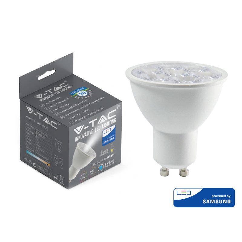 Lampada Led GU10 6W 10 Gradi Angolo Stretto Caldo 3000K Chip Samsung Garanzia 5 Anni SKU-2120026