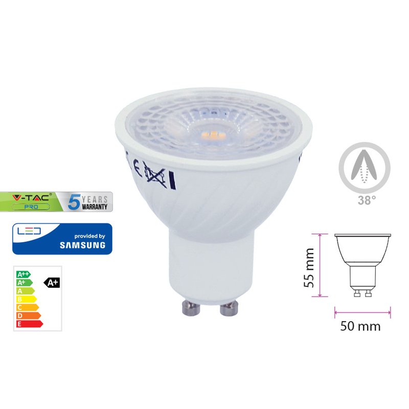 Lampada Led GU10 7W=60W 220V 38 Gradi Bianco Caldo 3000K Chip Samsung Garanzia 5 Anni Angolo Stretto SKU-21165