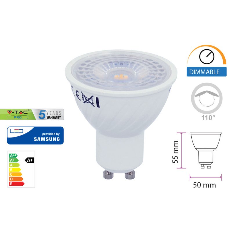 Lampada Led GU10 Dimmerabile 6,5W 110 Gradi 220V Bianco Caldo 3000K Chip Samsung Garanzia 5 Anni SKU-21198