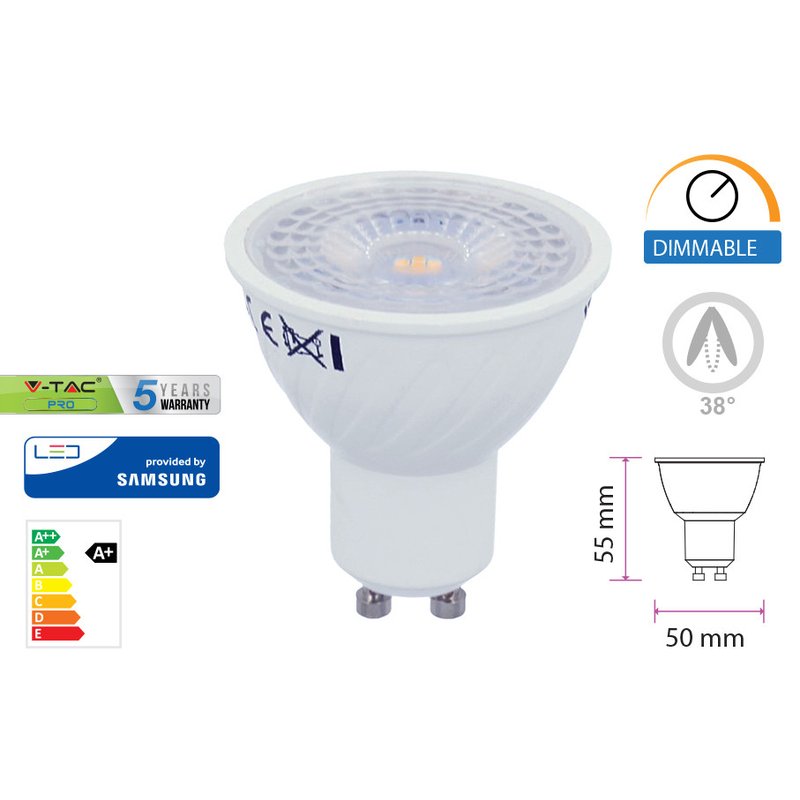 Lampada Led GU10 Dimmerabile 6,5W 38 Gradi 220V Bianco Neutro 4000K Chip Samsung Garanzia 5 Anni SKU-21196