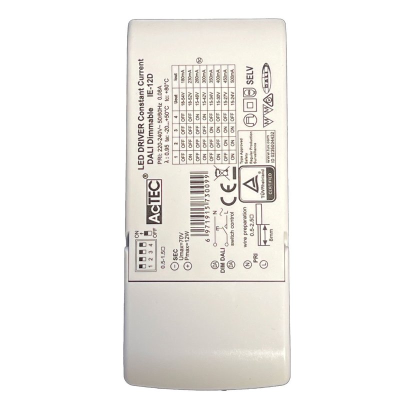 Led Driver 12W Dimmerabile DALI 2 Push Dimming Corrente Costante Configurabile 180mA 230mA 260mA 300mA 350mA 400mA 450mA 500mA