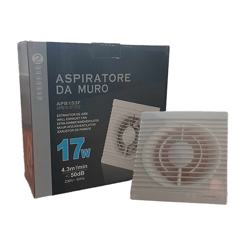 Ventola di Aspirazione 17W 258m3/h 50dB Aspiratore da Muro per Bagno Cucina 230V 50Hz