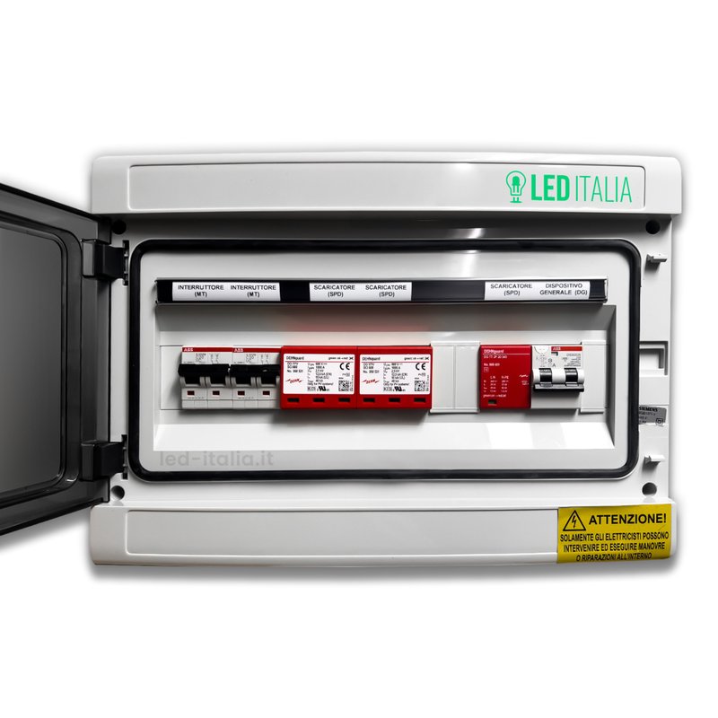 Quadro AC/DC Monofase 6kW 2 Stringhe 2 MPPT - 32A 230V / 20A 600VDC Centralino IP65 18 Moduli versione con Interruttore Magnetotermico Differenziale + Scaricatore ABB / DEHN