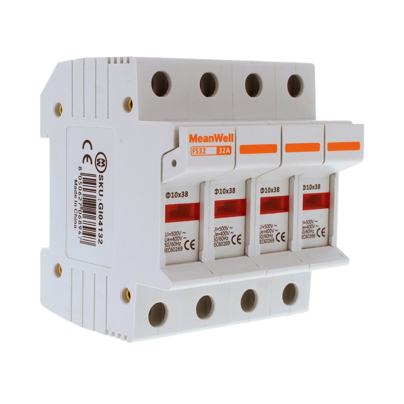 MeanWell Portafusibile Modulare AC 4P 4M D10X38mm 32A AC 500V IP20 IEC60269