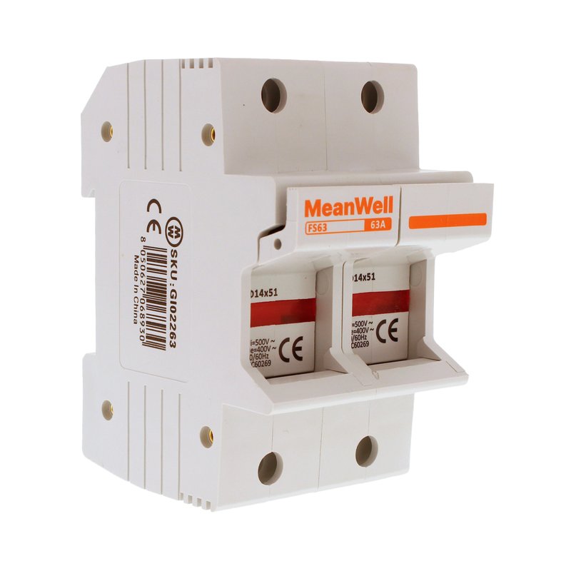 MeanWell Portafusibile Modulare AC 2P 2M D14X51mm 63A AC 500V IP20 IEC60269