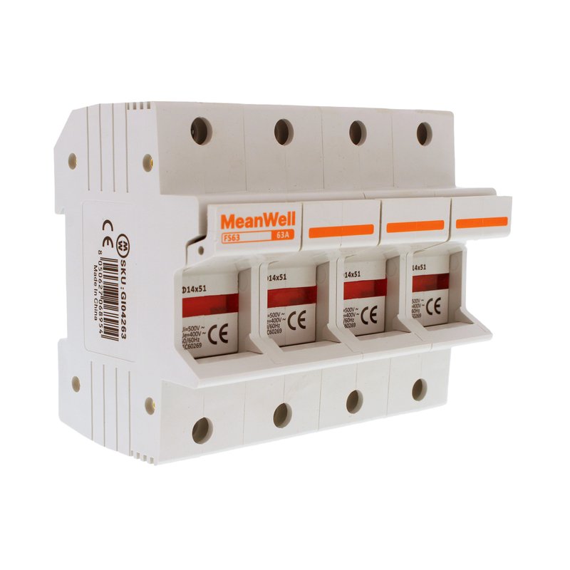 MeanWell Portafusibile Modulare AC 4P 4M D14X51mm 63A AC 500V IP20 IEC60269