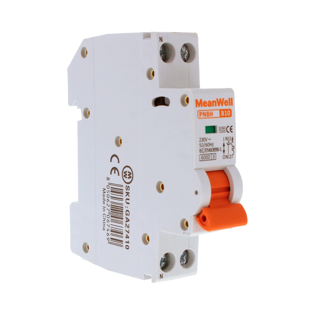 MCB Interruttore Magnetotermico Automatico Curva B 1P+N 1M 6000A  B10A AC 230V IP20 IEC60898-1