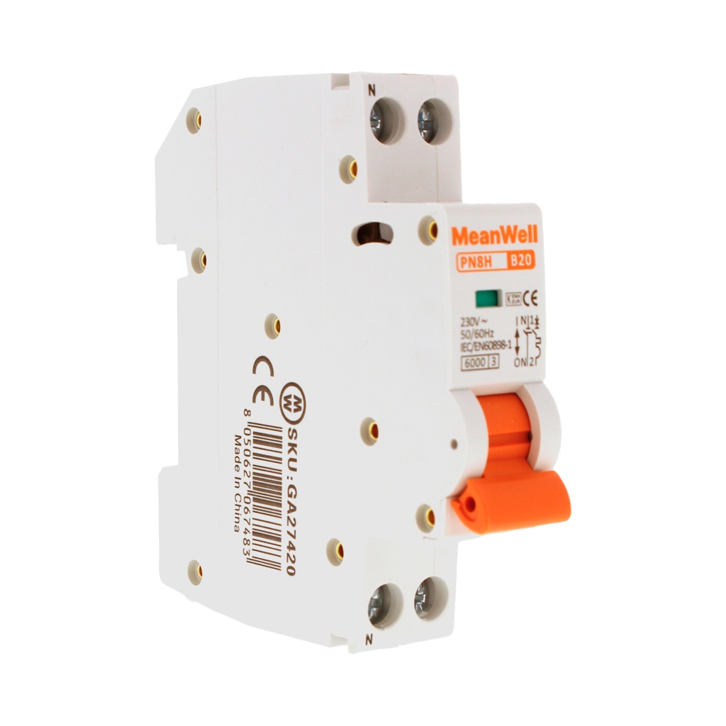 MCB Interruttore Magnetotermico Automatico Curva B 1P+N 1M 6000A  B20A AC 230V IP20 IEC60898-1