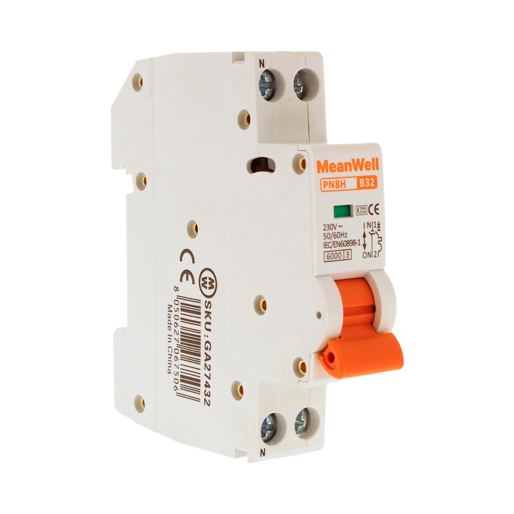 MCB Interruttore Magnetotermico Automatico Curva B 1P+N 1M 6000A B32A AC 230V IP20 IEC60898-1