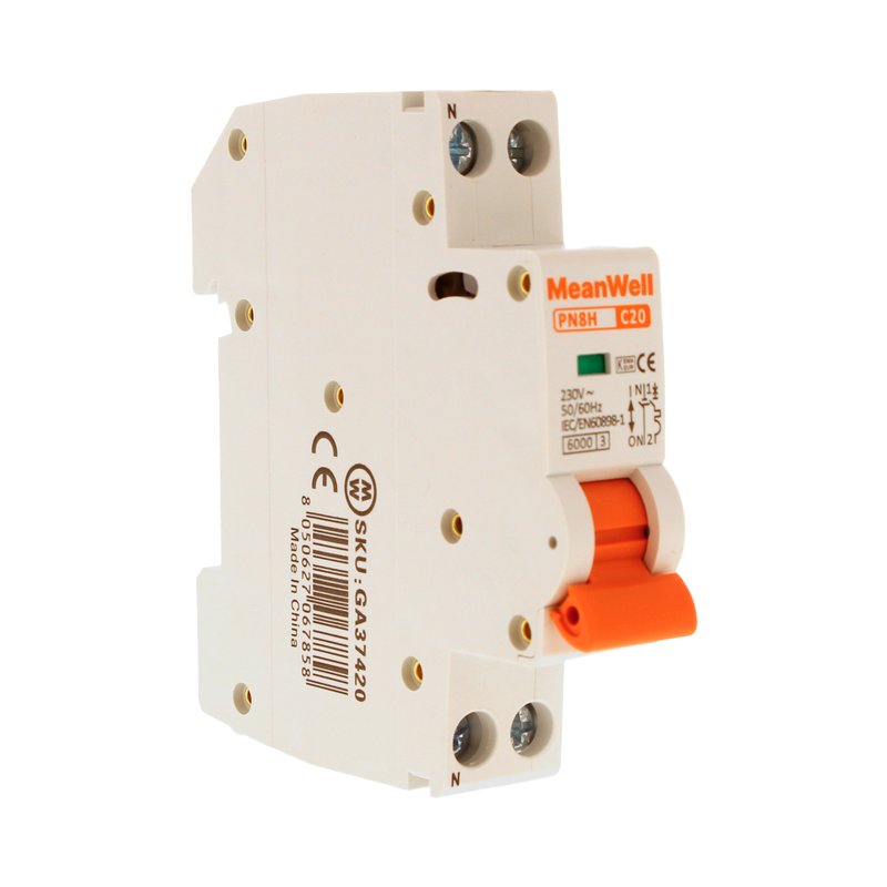 MCB Interruttore Magnetotermico Automatico Curva C 1P+N 1M 6000A  C20A AC 230V IP20 IEC60898-1