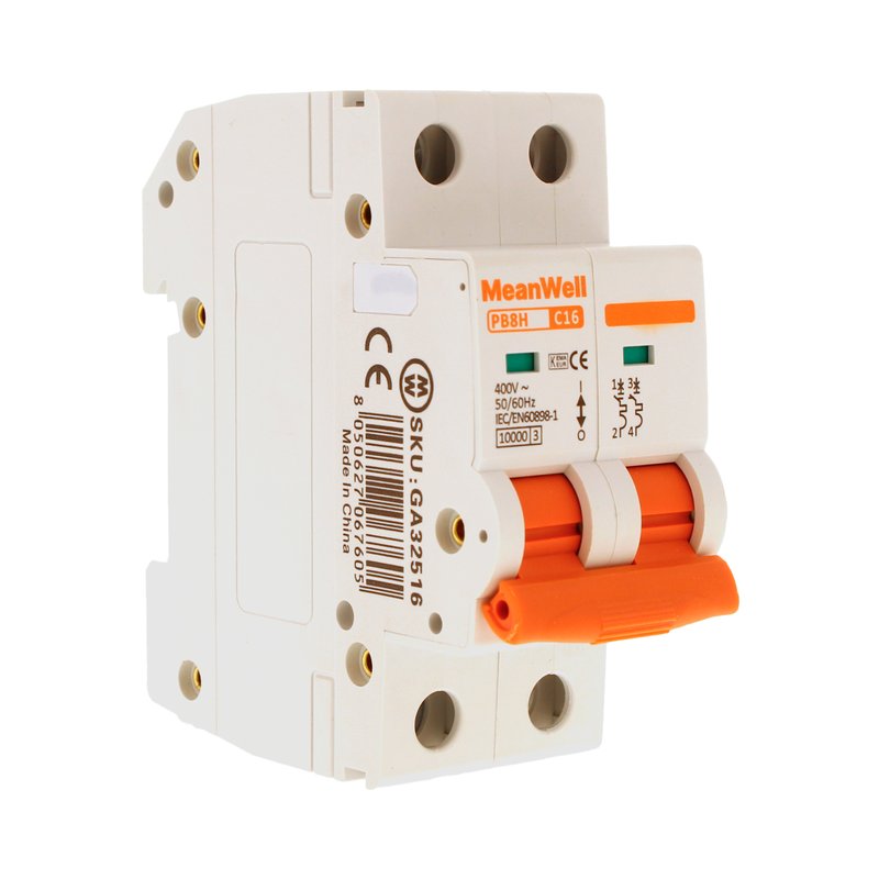 MeanWell MCB Interruttore Magnetotermico Automatico Curva C 2P 2M 10000A C16A AC 400V IP20 IEC60898-1