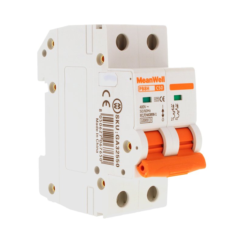 MeanWell MCB Interruttore Magnetotermico Automatico Curva C 2P 2M 10000A C50A AC 400V IP20 IEC60898-1