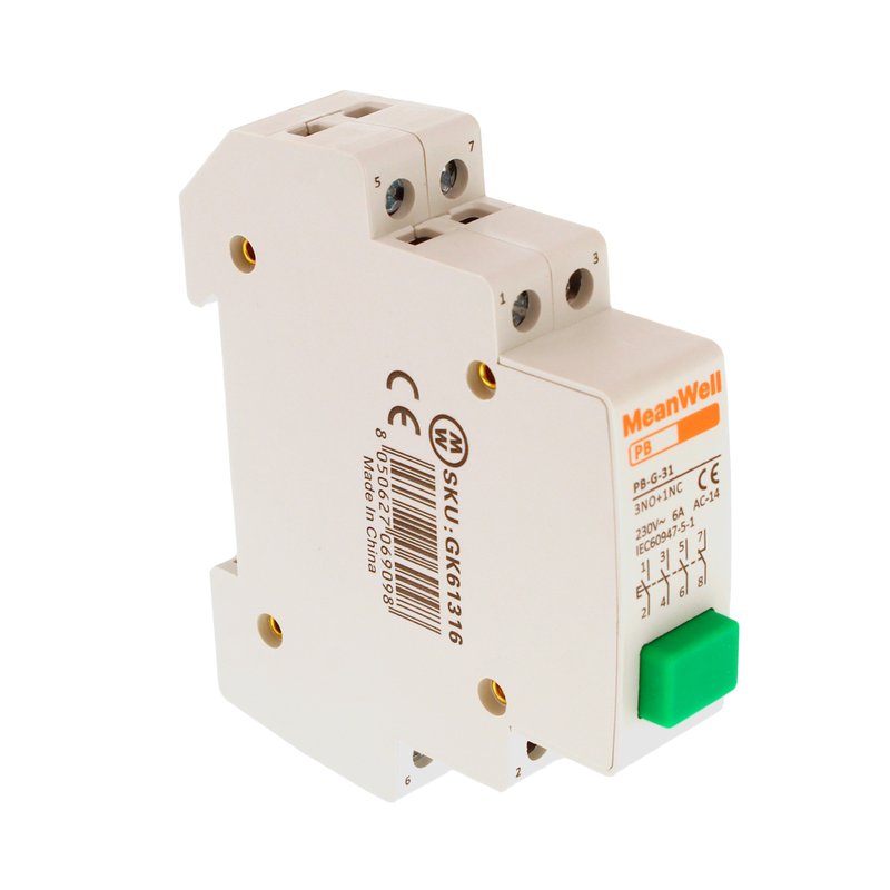 Pulsante Modulare Con Spia Luce Led Verde 1M 3NO+1NC 16A AC 230V IP20 IEC60947-5-1