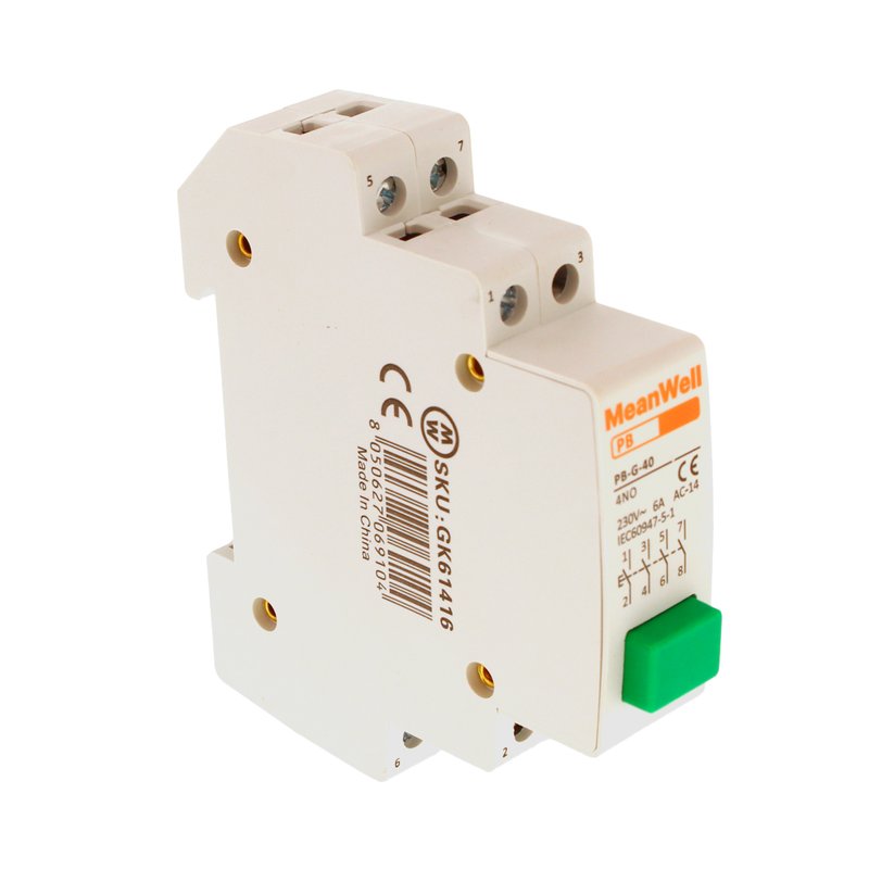 Pulsante Modulare Con Spia Luce Led Verde 1M 4NO 16A AC 230V IP20 IEC60947-5-1