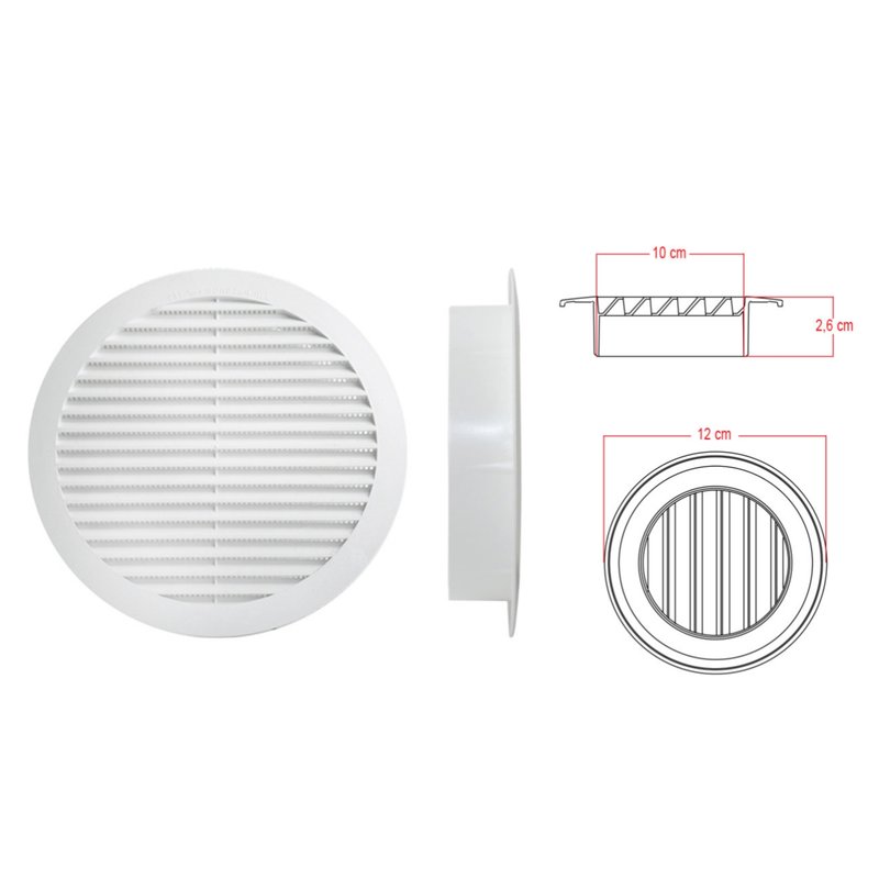 Griglia di Ventilazione Rotonda Griglia Aerazione In Plastica D120mm Foro 100mm Made In Italy