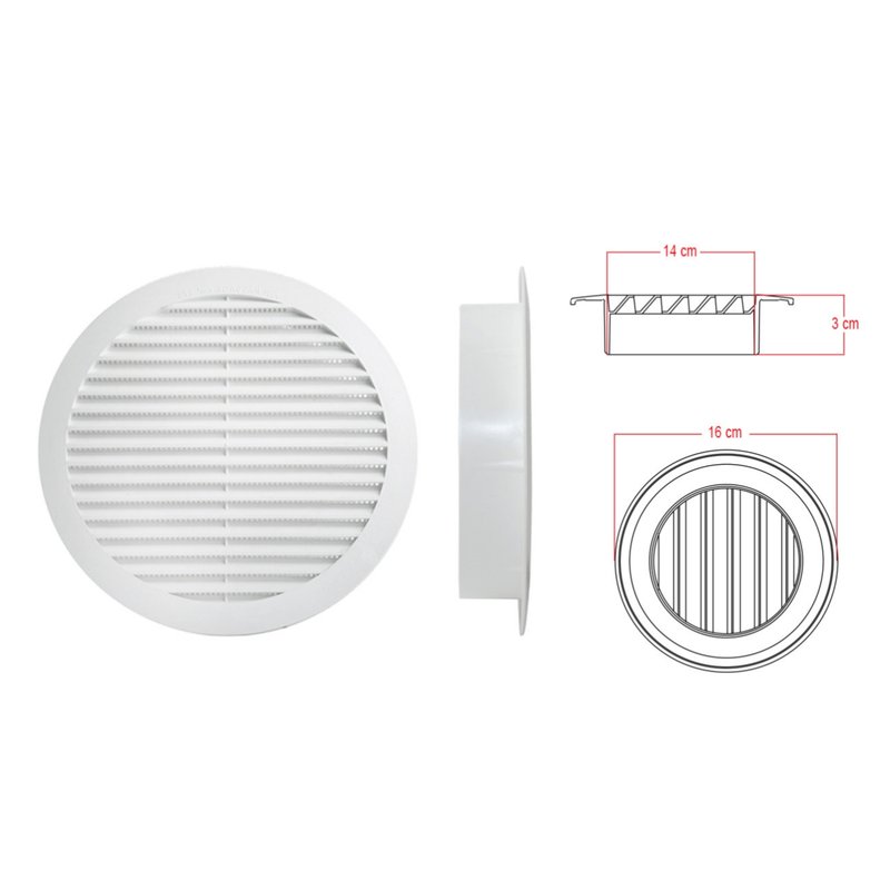 Griglia di Ventilazione Rotonda Griglia Aerazione In Plastica D160mm Foro 140mm Made In Italy