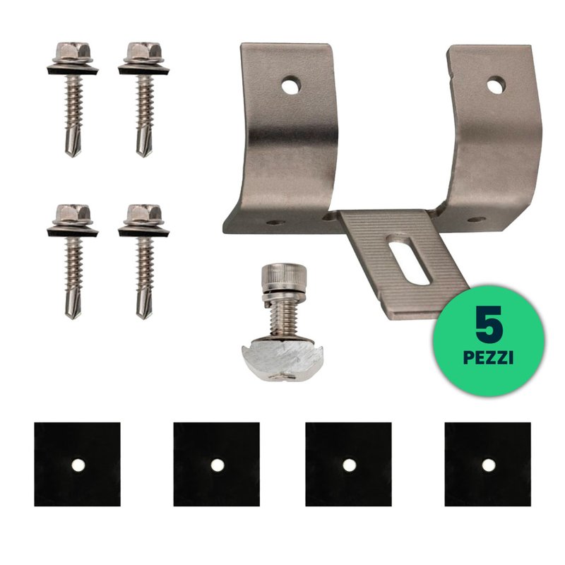 V-TAC Staffe di Acciaio per Fissaggio Pannelli Solari Fotovoltaici su Lamiera Grecata per Posa Verticale (Confezione 5 Pezzi) SKU-11585