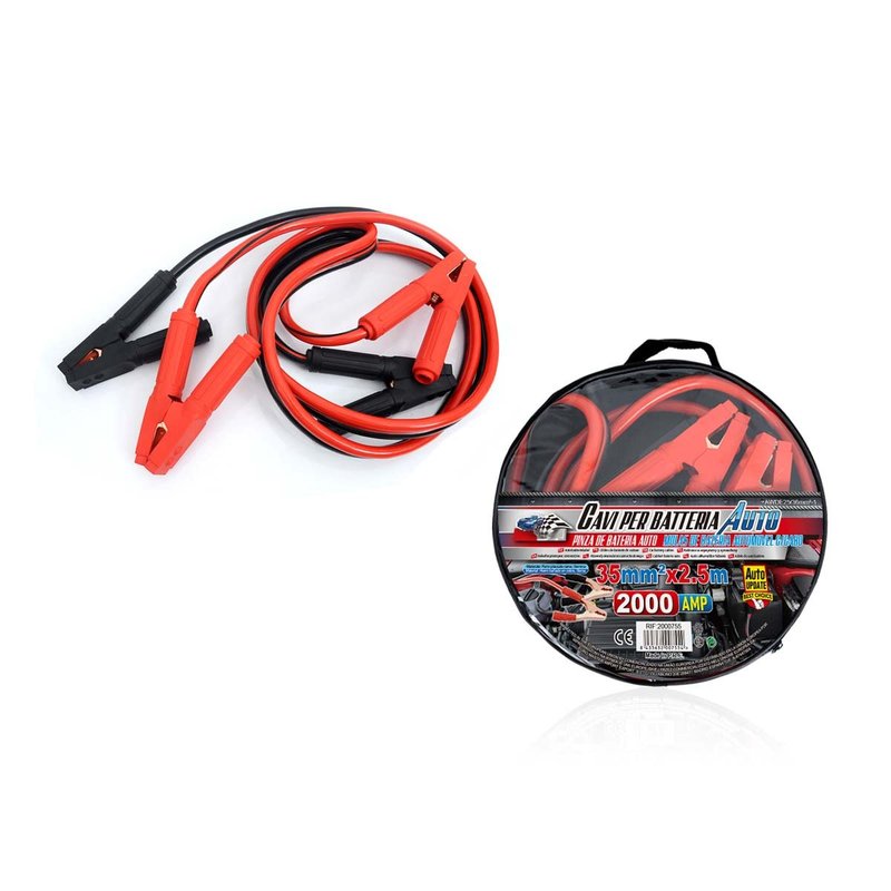 Kit Cavi Per Avviamento Batteria 2000 Ampere Per Soccorso Emergenza Auto Moto Sezione Rame 35mmq 2,5 Metri