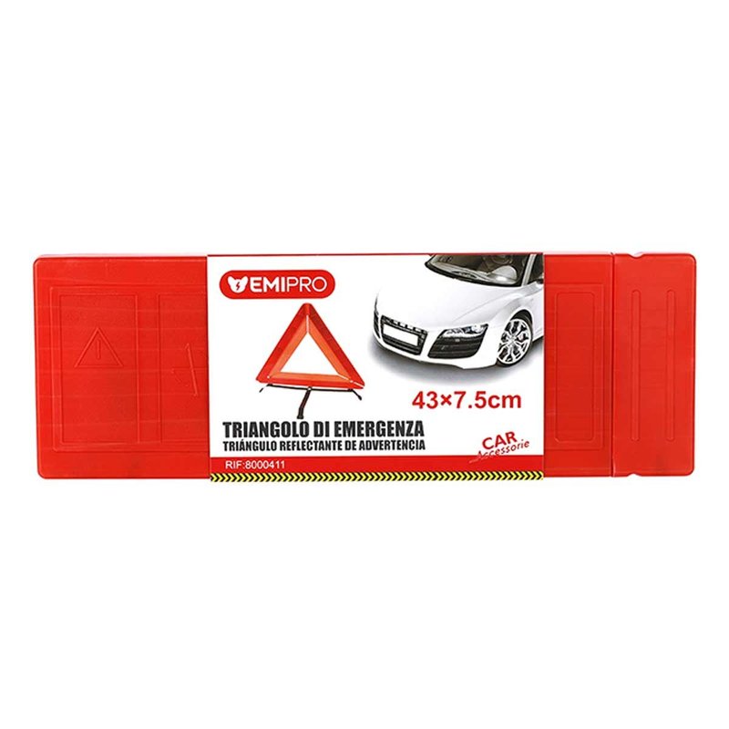 Triangolo Emergenza Auto Riflettente Pieghevole Per Emergenza Stradale Omologato E8 27R035023 43x3cm