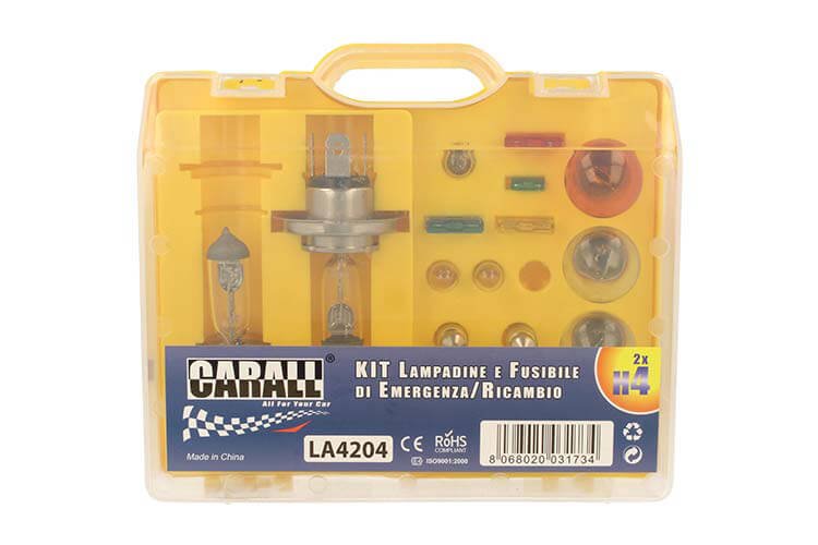 Kit Lampade Ricambio Emergenza Alogena Auto Bulbset 2X H4 12V 4 Fusibile (17 pz)