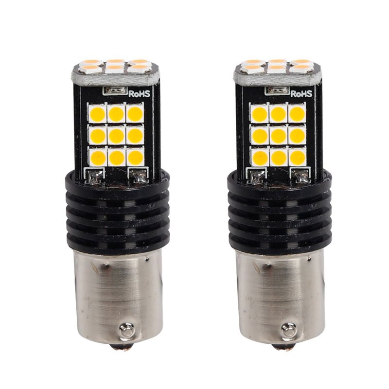 2 Pezzi Lampada Led BA15s S25 P21W 24 SMD 3030 12V 24V 300lm 3.5W Luce Gialla Ambra Piedi Dritti H50mm