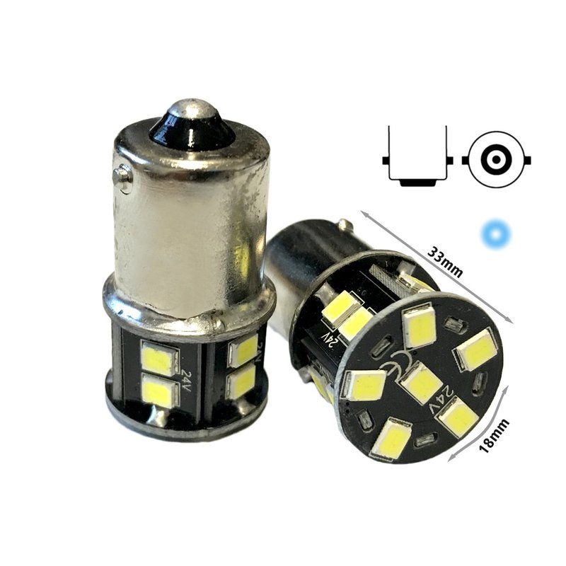 24V Lampada Led BA15S G18 R5W Bianco Freddo 16 Smd 2835 Piedi Dritti No Polarita 360 Gradi Durata Garantita