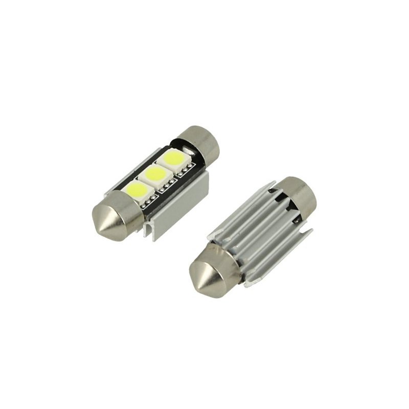 24V Lampada Led Siluro Canbus T11 C5W 36mm 3 SMD 5050 Bianco Con Dissipatore Alluminio Per Camion Bus Barca