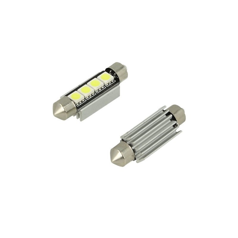 24V Lampada Led Siluro Canbus T11 C5W 42mm 4 SMD 5050 Bianco Con Dissipatore Alluminio Per Camion Bus Barca