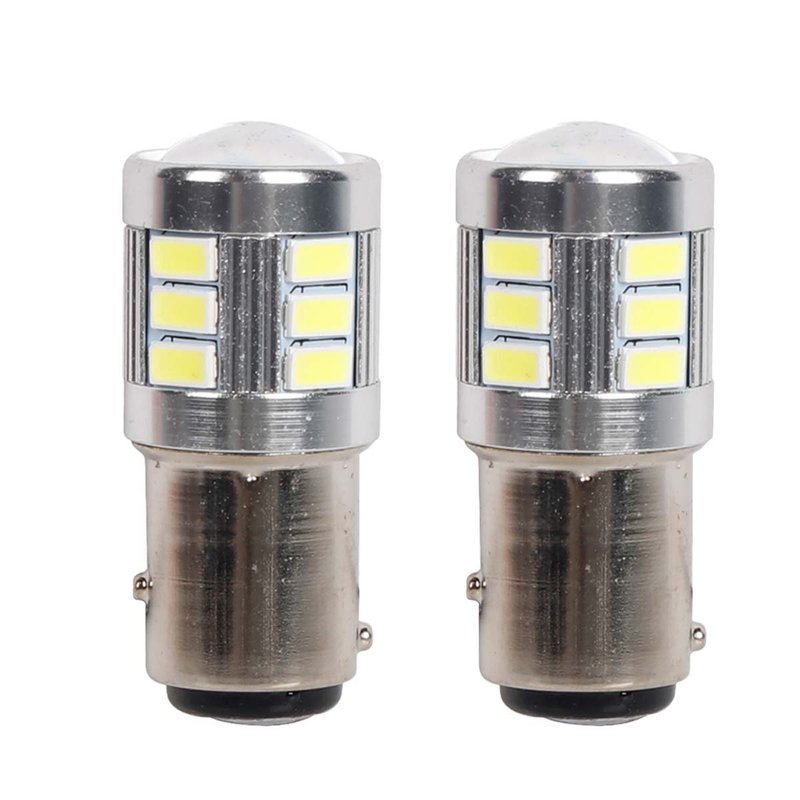 2pz Lampada Led BAY15D S25 P21/5W 18 SMD 3030 12V 24V 300lm 1W/2.5W Doppio Filamento Bianco Piedi Sfalsati 45mm