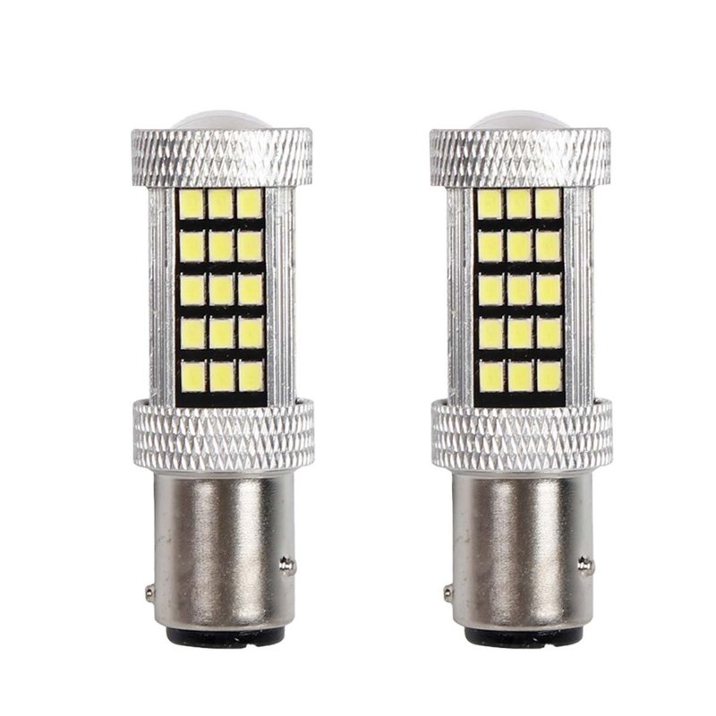 2pz Lampada Led BAZ15D S25 P21/5W 66 SMD 2835 12V 24V 300lm 4W/1.5W Doppio Filamento Luce 360 Bianco Piedi Sfalsati 55mm