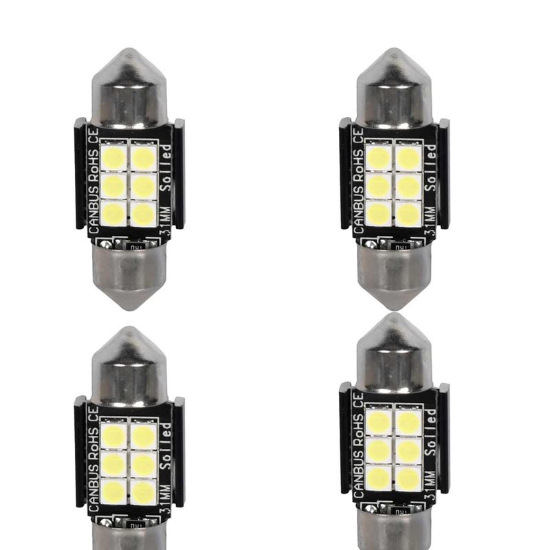 4 Pezzi Lampada Led Siluro 31mm Canbus T11 SV8.5 C5W C10W 6 SMD 3030 12V 24V 2.5W 360lm Bianco 6500K per Auto e Camion